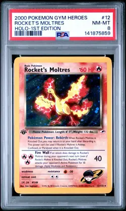 2000 POKEMON GYM HEROES HOLO-1ST EDITION #12 ROCKET'S MOLTRES PSA 8 - Image 1