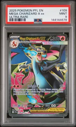 2025 POKEMON PFL EN-PHANTASMAL FLAMES ULTRA RARE #109 MEGA CHARIZARD X EX PSA 9 - Image 1