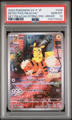 2023 POKEMON JAPANESE SV-P PROMO #098 DETECTIVE PIKACHU PSA 10 - Image 1
