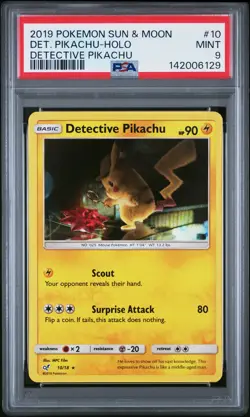 2019 POKEMON SUN & MOON DETECTIVE PIKACHU #10 DETECTIVE PIKACHU-HOLO PSA 9 - Image 1