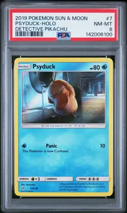 2019 POKEMON SUN & MOON DETECTIVE PIKACHU #7 PSYDUCK-HOLO PSA 8 - Image 1