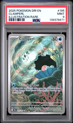 2025 POKEMON DRI EN-DESTINED RIVALS ILLUSTRATION RARE #195 CLAMPERL PSA 9 - Image 1