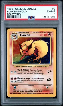 1999 POKEMON JUNGLE NO SYMBOL #3 FLAREON-HOLO PSA 6 - Image 1