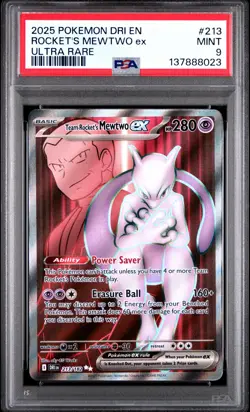 2025 POKEMON DRI EN-DESTINED RIVALS ULTRA RARE TEAM ROCKET'S MEWTWO EX PSA 9 - Image 1