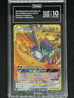 Pokemon Moltres & Zapdos & Articuno GX Hidden Fates Ultra Rare 44/68 Holo TAG 10 - Image 1