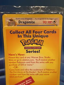 Dragonite 1999 Pokemon The First Movie Promo Card WB Gold Stamp New/Sealed - Image 2