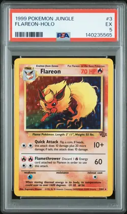 1999 POKEMON JUNGLE #3 FLAREON-HOLO PSA 5 - Image 1