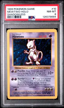 1999 POKEMON BASE SET SHADOWLESS #10 MEWTWO-HOLO PSA 8 - Image 1