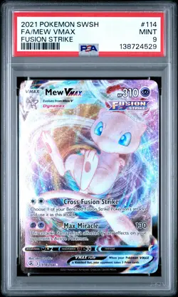 2021 POKEMON SWORD & SHIELD FUSION STRIKE #114 FULL ART/MEW VMAX PSA 9 - Image 1