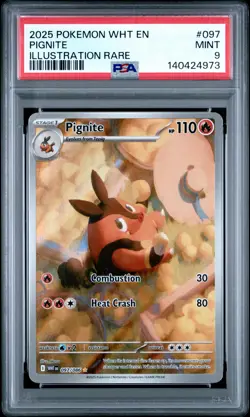 2025 POKEMON WHT EN-WHITE FLARE ILLUSTRATION RARE #097 PIGNITE PSA 9 - Image 1
