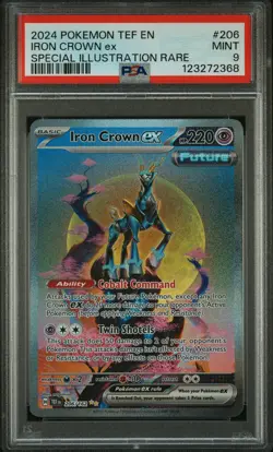 2024 POKEMON TEMPORAL FORCES SPECIAL ILLUSTRATION RARE #206 IRON CROWN EX PSA 9 - Image 1