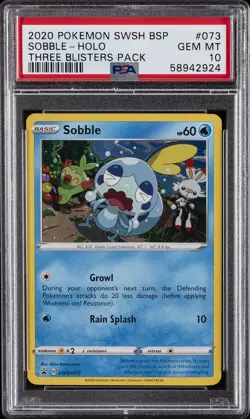 2020 POKEMON SWSH BLACK STAR PROMO THREE BLISTERS PACK #073 SOBBLE-HOLO PSA 10 - Image 1
