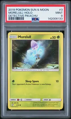 2019 POKEMON SUN & MOON DETECTIVE PIKACHU #3 MORELULL-HOLO PSA 9 - Image 1