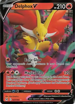 Delphox V 027/196 Ultra Rare Holo SWSH11: Lost Origin NM Pokemon - Image 1