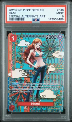 2023 ONE PIECE OP05-AWAKENING OF THE NEW ERA SPECIAL ALTERNATE ART NAMI PSA 9 - Image 1