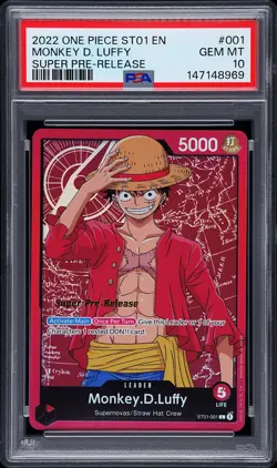 2022 ONE PIECE STARTER DECK ST01-STRAW HAT CREW #001 MONKEY D. LUFFY PSA 10 - Image 1