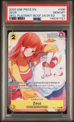 2025 ONE PIECE PROMOS BANDAI CARD GAMES FEST 24-25 #106 ZEUS PSA 10 - Image 1