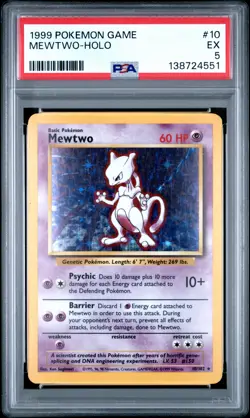 1999 POKEMON BASE SET UNLIMITED #10 MEWTWO-HOLO PSA 5 - Image 1
