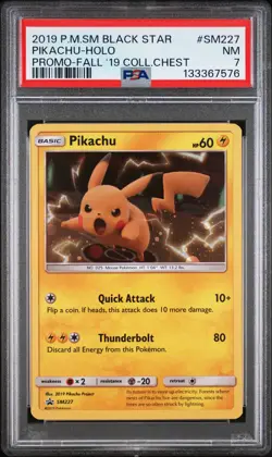 2019 POKEMON SM BLACK STAR PROMO FALL 2019 COLLECTOR CHEST PIKACHU-HOLO PSA 7 - Image 1