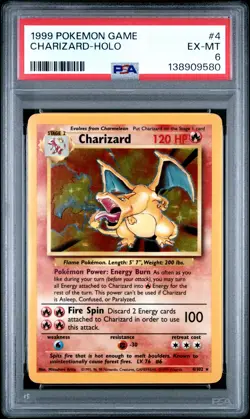1999 POKEMON BASE SET UNLIMITED #4 CHARIZARD-HOLO PSA 6 - Image 1