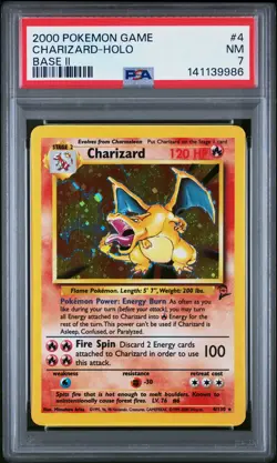 2000 Pokemon Game Base II Charizard #4 Holo PSA 7 NM - Image 1