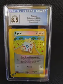 Graded 8.5 Reverse Halo Togepi 114/147 Pokemon Aquapolis 2002 Regular Vintage - Image 1