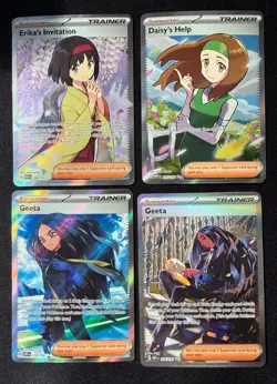 Pokemon TCG - Full Art Trainer Lot - Erica's Invitation, Daisy's Help, Geeta NM - Image 1