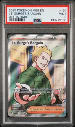 2025 POKEMON MEG EN-MEGA EVOLUTION ULTRA RARE #170 LT. SURGE'S BARGAIN PSA 9 - Image 1