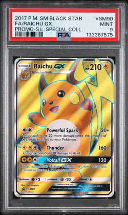 2017 POKEMON SM BLACK STAR PROMO #SM90 FULL ART/RAICHU GX PSA 9 - Image 1