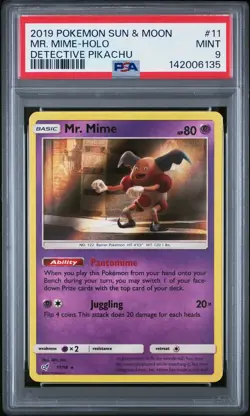 2019 POKEMON SUN & MOON DETECTIVE PIKACHU #11 MR. MIME-HOLO PSA 9 - Image 1