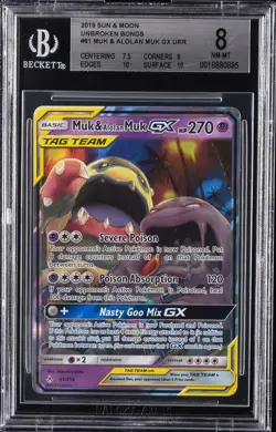2019 POKEMON SUN & MOON UNBROKEN BONDS URR #61 MUK & ALOLAN MUK GX BGS 8 - Image 1