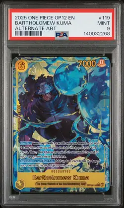 2025 ONE PIECE OP12-LEGACY OF THE MASTER ALTERNATE ART BARTHOLOMEW KUMA PSA 9 - Image 1