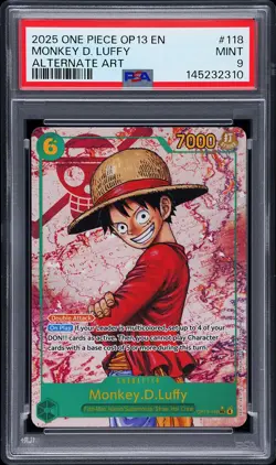 2025 ONE PIECE OP13-CARRYING ON HIS WILL ALTERNATE ART MONKEY D. LUFFY PSA 9 - Image 1