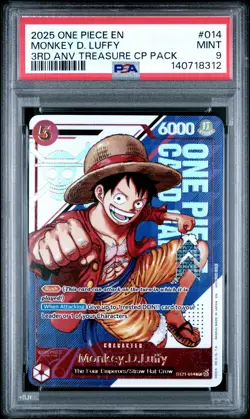 2025 ONE PIECE 3RD ANNIVERSARY TREASURE CAMPAIGN PACK #014 MONKEY D. LUFFY PSA 9 - Image 1