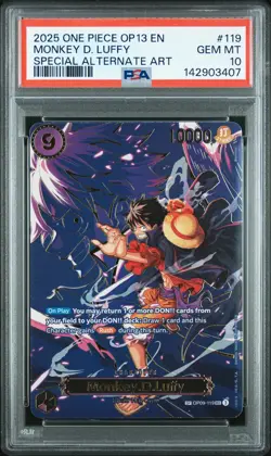 2025 ONE PIECE CARRYING ON HIS WILL SPECIAL ALT ART #119 MONKEY D. LUFFY PSA 10 - Image 1