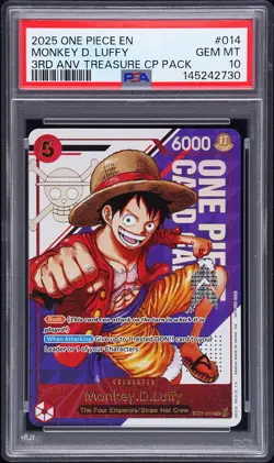 2025 ONE PIECE 3RD ANNIVERSARY! TREASURE CAMPAIGN #014 MONKEY D. LUFFY PSA 10 - Image 1