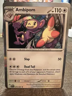 Pokemon Card - ERROR Miscut Ambipom #79 Phantasmal Flames Error Card Holo Rare - Image 1