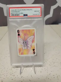 1999 Bicycle Pokemon Venomoth Mini Playing Card - Red 6 of Clubs - PSA 8 📈🔥 - Image 1