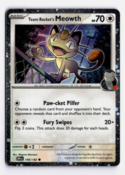 Team Rocket's Meowth 149/182 Destined Rivals Pokemon TCG Cosmo Holo Promo - Image 1
