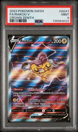 2023 POKEMON SWORD & SHIELD CROWN ZENITH #GG41 FULL ART/RAIKOU V PSA 9 - Image 1