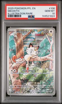 2025 POKEMON PFL EN-PHANTASMAL FLAMES ILLUSTRATION RARE #106 MEOWTH PSA 10 - Image 1