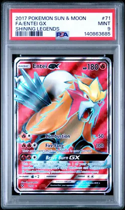 2017 POKEMON SUN & MOON SHINING LEGENDS #71 FULL ART/ENTEI GX PSA 9 - Image 1