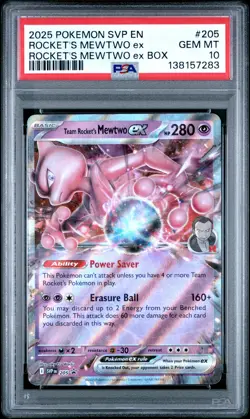 2025 POKEMON SVP EN-SV BLACK STAR PROMO #205 TEAM ROCKET'S MEWTWO EX PSA 10 - Image 1