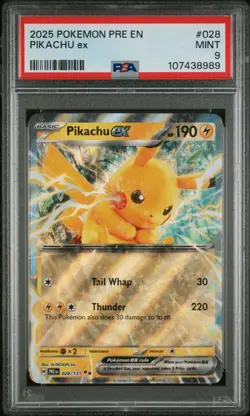 2025 POKEMON PRE EN-PRISMATIC EVOLUTIONS #028 PIKACHU EX PSA 9 - Image 1