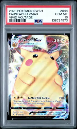 2020 POKEMON SWORD & SHIELD VIVID VOLTAGE #044 FULL ART/PIKACHU VMAX PSA 10 - Image 1