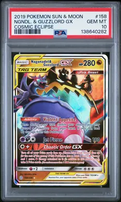 2019 POKEMON SUN & MOON COSMIC ECLIPSE #158 NAGANADEL & GUZZLORD GX PSA 10 - Image 1
