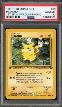 Pokemon Pikachu Wizards Stamp Duelist Promo Jungle 1st Edition #60 PSA 10 - Image 1