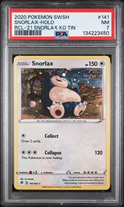 2020 POKEMON SWORD & SHIELD REBEL CLASH #141 SNORLAX-HOLO PSA 7 - Image 1