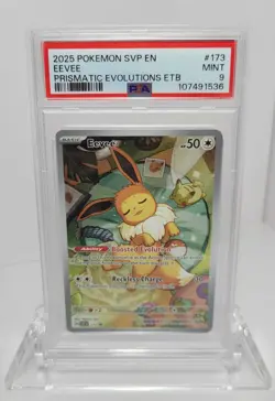 2025 POKEMON SVP EN-SV BLACK STAR PROMO PRISMATIC EVOLUTIONS ETB 173 EEVEE PSA 9 - Image 1
