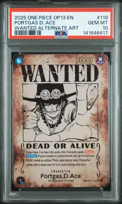 2025 ONE PIECE CARRYING ON HIS WILL WANTED ALT ART #119 PORTGAS D. ACE PSA 10 - Image 1
